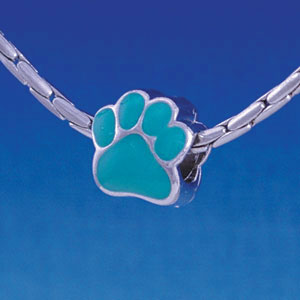 B1112 tlf - Large Teal Paw - 2 Sided - Im. Rhodium Large Hole Beads