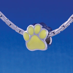 B1113 tlf - Large Yellow Paw - 2 Sided - Im. Rhodium Large Hole Beads