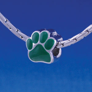 B1115 tlf - Large Green Paw - 2 Sided - Im. Rhodium Large Hole Beads