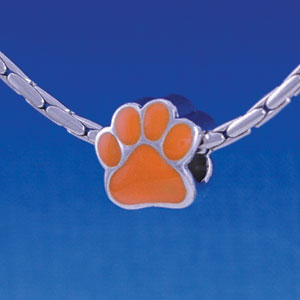 B1116 tlf - Large Orange Paw - 2 Sided - Im. Rhodium Large Hole Beads