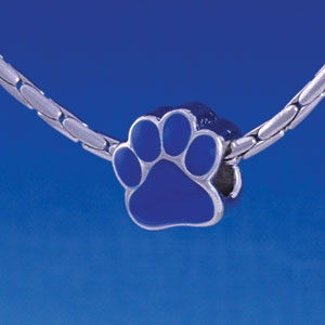 B1117 tlf - Large Royal Blue Paw - 2 Sided - Im. Rhodium Large Hole Beads