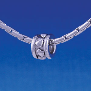 B1136 tlf - Silver Heart Pattern Spacer - Im. Rhodium Large Hole Beads