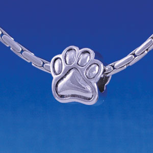 B1137 tlf - Antiqued Silver Paw - 2 Sided - Im. Rhodium Large Hole Beads