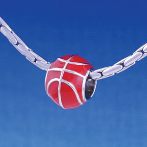 B1144 tlf - 3-D Enamel Basketball - Im. Rhodium Large Hole Beads