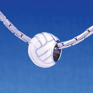 B1145 tlf - 3-D Enamel Volleyball - Im. Rhodium Large Hole Beads