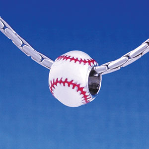 B1146 tlf - 3-D Enamel Baseball - Im. Rhodium Large Hole Beads