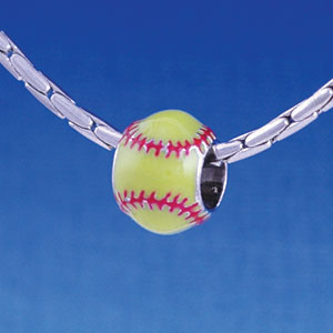B1147 tlf - 3-D Enamel Softball - Im. Rhodium Large Hole Beads