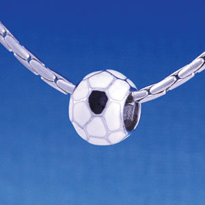 B1148 tlf - 3-D Enamel Soccerball - Im. Rhodium Large Hole Beads