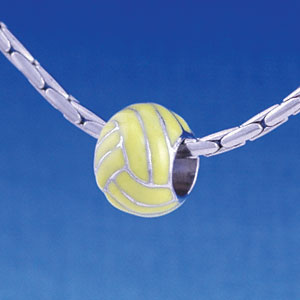 B1149 tlf - 3-D Enamel Waterpolo ball - Im. Rhodium Large Hole Beads