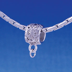 B1151 tlf - Silver Floral Pattern Barrel Bail with Loop - Im. Rhodium Large Hole Beads