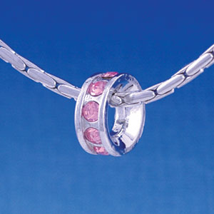 B1154 tlf - 12mm Pink Swarovski Crystal Rondelle - Im. Rhodium Large Hole Beads