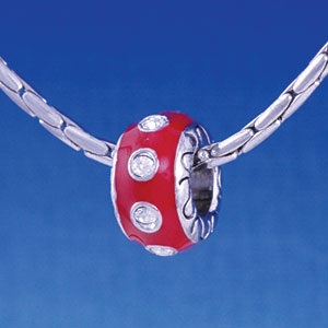 B1156 tlf - Large Spacer - Red with Swarovski Crystals - Im. Rhodium Large Hole Beads