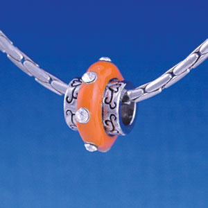 B1168 tlf - Large Spacer - Orange Center with Clear Swarovski Crystals - Im. Rhodium Large Hole Beads