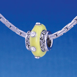 B1169 tlf - Large Spacer - Yellow Center with Clear Swarovski Crystals - Im. Rhodium Large Hole Beads