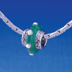 B1171 tlf - Large Spacer - Green Center with Clear Swarovski Crystals - Im. Rhodium Large Hole Beads
