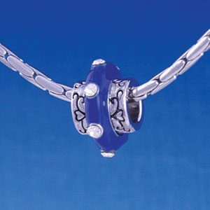 B1172 tlf - Large Spacer - Royal Blue Center with Clear Swarovski Crystals - Im. Rhodium Large Hole Beads