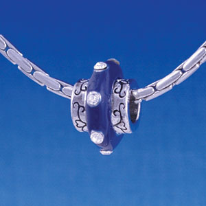 B1173 tlf - Large Spacer - Navy Blue Center with Clear Swarovski Crystals - Im. Rhodium Large Hole Beads