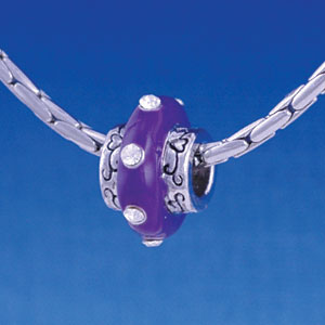 B1174 tlf - Large Spacer - Purple Center with Clear Swarovski Crystals - Im. Rhodium Large Hole Beads