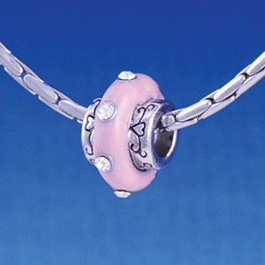 B1176 tlf - Large Spacer - Pink Center with Clear Swarovski Crystals - Im. Rhodium Large Hole Beads