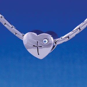 B1191 tlf - Cross with AB Crystal in Heart - Im. Rhodium Large Hole Bead