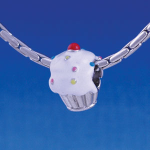 B1192 tlf - White Cupcake with Sprinkles - Im. Rhodium Large Hole Bead