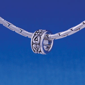 B1195 tlf - Large Spacer - Silver Heart Scroll Pattern - Im. Rhodium Large Hole Bead