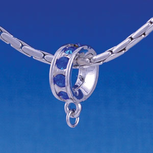 B1198 tlf - Blue Sapphire Swarovski Crystal Rondelle with Loop - Im. Rhodium Large Hole Bead