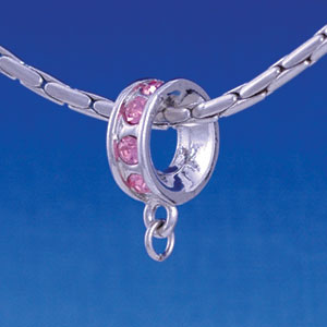 B1199 tlf - Pink Swarovski Crystal Rondelle with Loop - Im. Rhodium Large Hole Bead