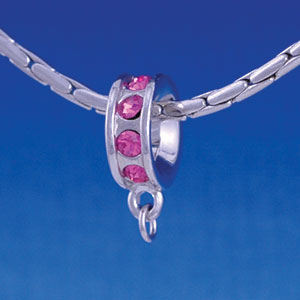 B1200 tlf - Hot Pink Swarovski Crystal Rondelle with Loop - Im. Rhodium Large Hole Bead