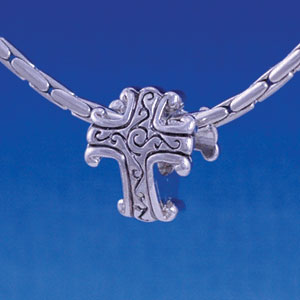 B1211 tlf - Silver 2-D Antiqued Celtic Cross - Im. Rhodium Large Hole Bead