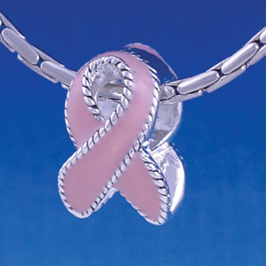 B1246 tlf - Pink Ribbon with Stitched Edging - Im. Rhodium Large Hole Beads