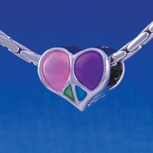 B1251 tlf - Enamel Peace Heart - Im. Rhodium Large Hole Beads