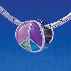 B1252 tlf - Enamel Peace Sign - Im. Rhodium Large Hole Beads