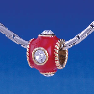 B1261 tlf - Red Enamel Band with 4 Swarovski Crystals - Gold Large Hole Bead