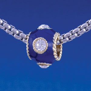 B1263 tlf - Navy Blue Enamel Band with 4 Swarovski Crystals - Gold Large Hole Bead
