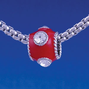 B1265 tlf - Red Enamel Band with 4 Swarovski Crystals - Im. Rhodium Large Hole Bead