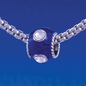 B1267 tlf - Navy Blue Enamel Band with 4 Swarovski Crystals - Im. Rhodium Large Hole Bead