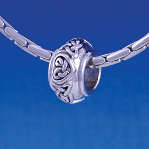 B1278 tlf - Celtic Knot Heart on Band - Im. Rhodium Large Hole Beads