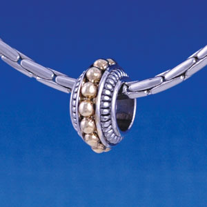 B1279 tlf - Silver Spacer with Gold Beaded Decoration - Im. Rhodium & Gold Large Hole Beads