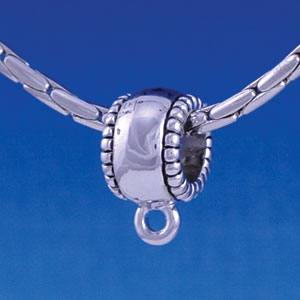 B1280 tlf - Silver Charm Hanger with Beaded Border - Im. Rhodium Large Hole Beads