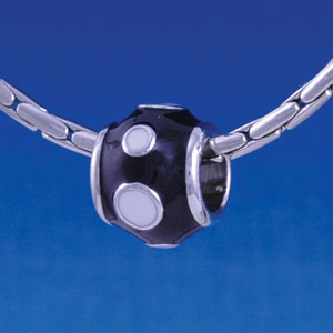 B1283 tlf - White Dots on Black - Im. Rhodium Large Hole Beads