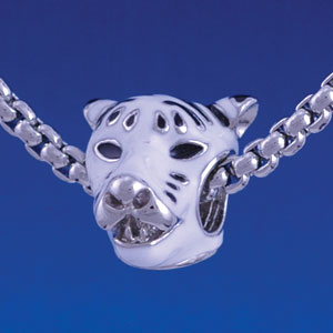 B1289 tlf - White Tiger Head - Im. Rhodium Large Hole Beads