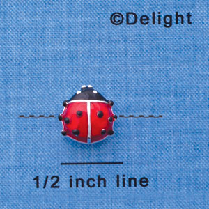 B1292 tlf - Translucent Red Ladybug - Silver Beads