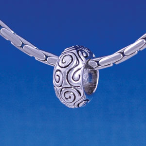 B1295 tlf - Antiqued Swirl Pattern - Im. Rhodium Large Hole Bead