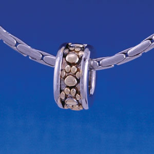 B1308 tlf - Gold Paw Prints on Silver Spacer - Im. Rhodium & Gold Plated Large Hole Bead 