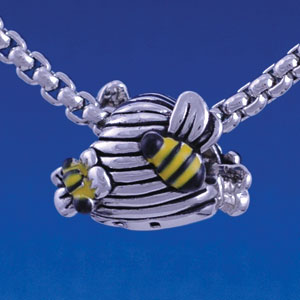 B1309 tlf - Mini Bees on Beehive - Im. Rhodium Plated Large Hole Bead
