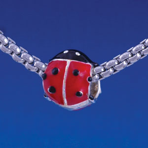 B1310 tlf - Red Enamel Ladybug - Im. Rhodium Large Hole Bead