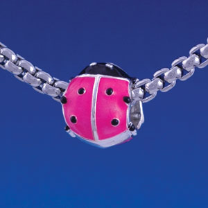 B1311 tlf - Hot Pink Enamel Ladybug - Im. Rhodium Large Hole Bead