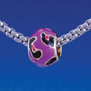 B1315 tlf - Hot Pink & Purple Wide Cheetah Print - Gold Plated Large Hole Bead