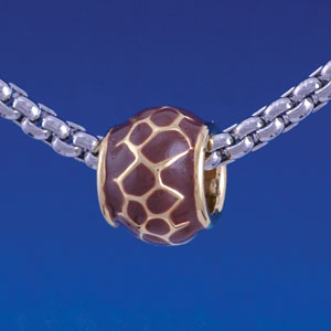 B1316 tlf - Brown Giraffe Print - Gold Plated Large Hole Bead